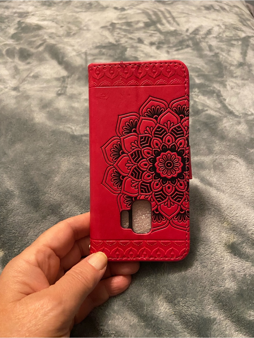 Samsung Red Embossed Floral Wallet Phone Case